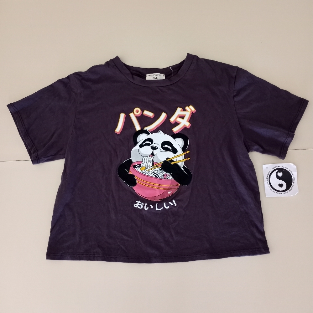 Philosophy Of Love Crop Top Panda Tee Junior Women's Size Medium New